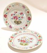 Pair of 18th century Chinese porcelain famille rose plates decorated with a vase and floral