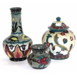 Group of Royal Cauldon Cairo ware vases, probably designed by Frederick Rhead, one vase entitled "