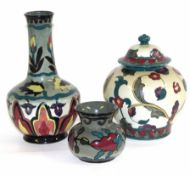 Group of Royal Cauldon Cairo ware vases, probably designed by Frederick Rhead, one vase entitled "