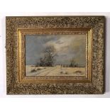 James Wright, signed oil on board, inscribed verso "Snow in the Fens", 16 x 24cm