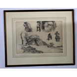 Indistinctly signed and dated 1930, pencil drawing, vignette studies of figure and landscape, 29 x