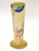 Clarice Cliff tall tapered vase, the ribbed body decorated with the Aurea pattern, shape 613,