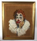 Wilgaus, signed oil on canvas, Portrait of a clown, 84 x 53cm
