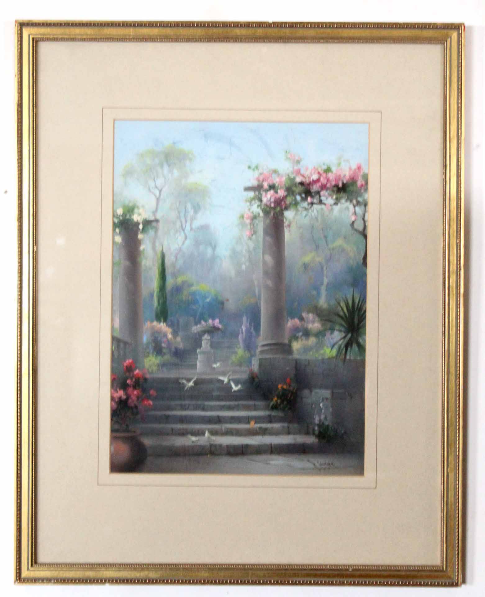 R Cooper, one signed, pair of gouache, Italian gardens, 33 x 24cm (2)