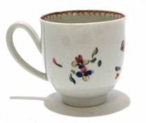 18th century English porcelain cup with polychrome decoration of flowers, probably Liverpool, 6cm