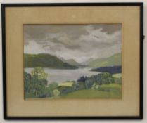 Marshall Wood, signed gouache, Lakeland scene, 27 x 35cm