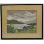 Marshall Wood, signed gouache, Lakeland scene, 27 x 35cm