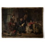 Unsigned oil, Interior scene with figures, 24 x 32cm, unframed