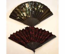 Collection of two late 19th century fans, the composite bodies with paper decoration of flowers with