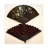 Collection of two late 19th century fans, the composite bodies with paper decoration of flowers with