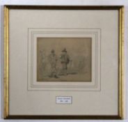 Attributed to George Cattermole, pencil drawing, Figures in period costume, 12 x 15cm