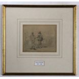 Attributed to George Cattermole, pencil drawing, Figures in period costume, 12 x 15cm