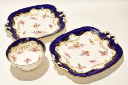 Group of two Coalport sandwich plates with floral decoration, together with a small Coalport bowl