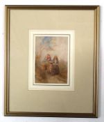 Attributed to William Williams, watercolour, Figure, donkey and young girl in a country lane, 21 x