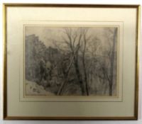 Frank L Emanuel, signed pencil drawing, inscribed Fougeres 1929, 30 x 42cm