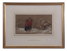 George Bryant Campion (1796-1870), Winter scene with mother and child, watercolour (drawing for