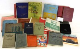 Box containing a quantity of various vintage original factory and workshop manuals to Include