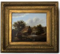 Charles Morris, signed and dated 1873, oil on board, River landscape with figure in a punt before