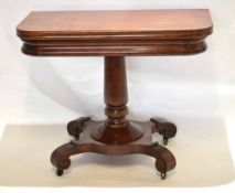 Early 19th century mahogany tea table with folding and swivelling top on a ring turned column joined