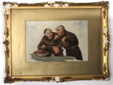 Gianni, signed pair of watercolours, Elderly Italian couple and pair of monks, 30 x 45cm (2)