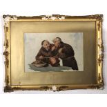 Gianni, signed pair of watercolours, Elderly Italian couple and pair of monks, 30 x 45cm (2)