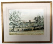 N J Hall, signed watercolour, Inscribed verso, view of Beccles from The Common, 32 x 43cm