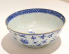 18th century Chinese porcelain bowl with blue and white design and flower spray to the interior, (