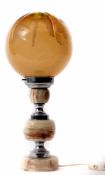 Mid/late 20th century onyx and chromium based electric table lamp with large spherical smoked