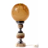 Mid/late 20th century onyx and chromium based electric table lamp with large spherical smoked