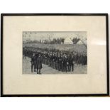 Unsigned monotone watercolour, The French Contingent paraded at Suda, 19 x 29cm