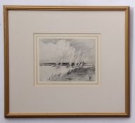 AR Charles Mayes Wigg, "At Wroxham Broad", pen and ink drawing, signed lower right 14 x 18cm