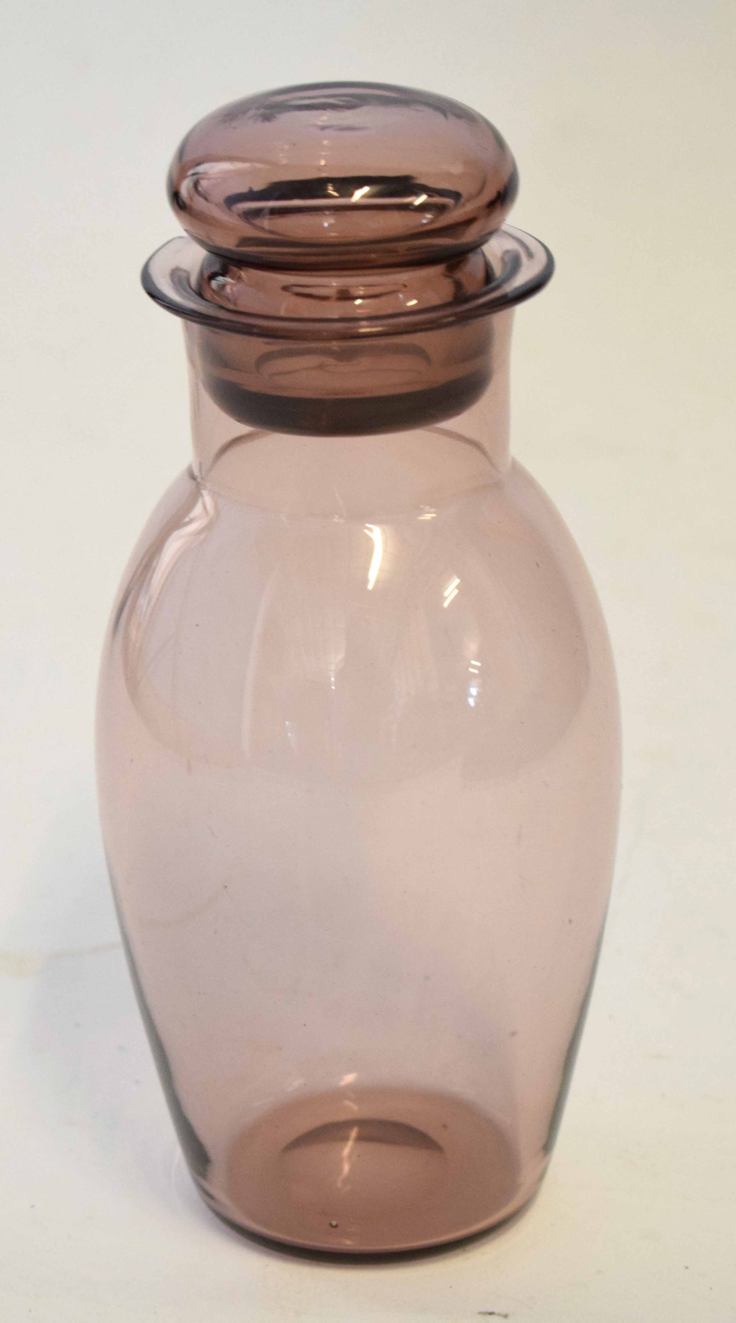 Circa 1930s pale amethyst cocktail shaker, probably Scandinavian, 24cm high