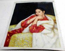 Modern School, pair of oils on canvas, (rolled), fine portraits of Oriental ladies, 64 x 53cm (2)