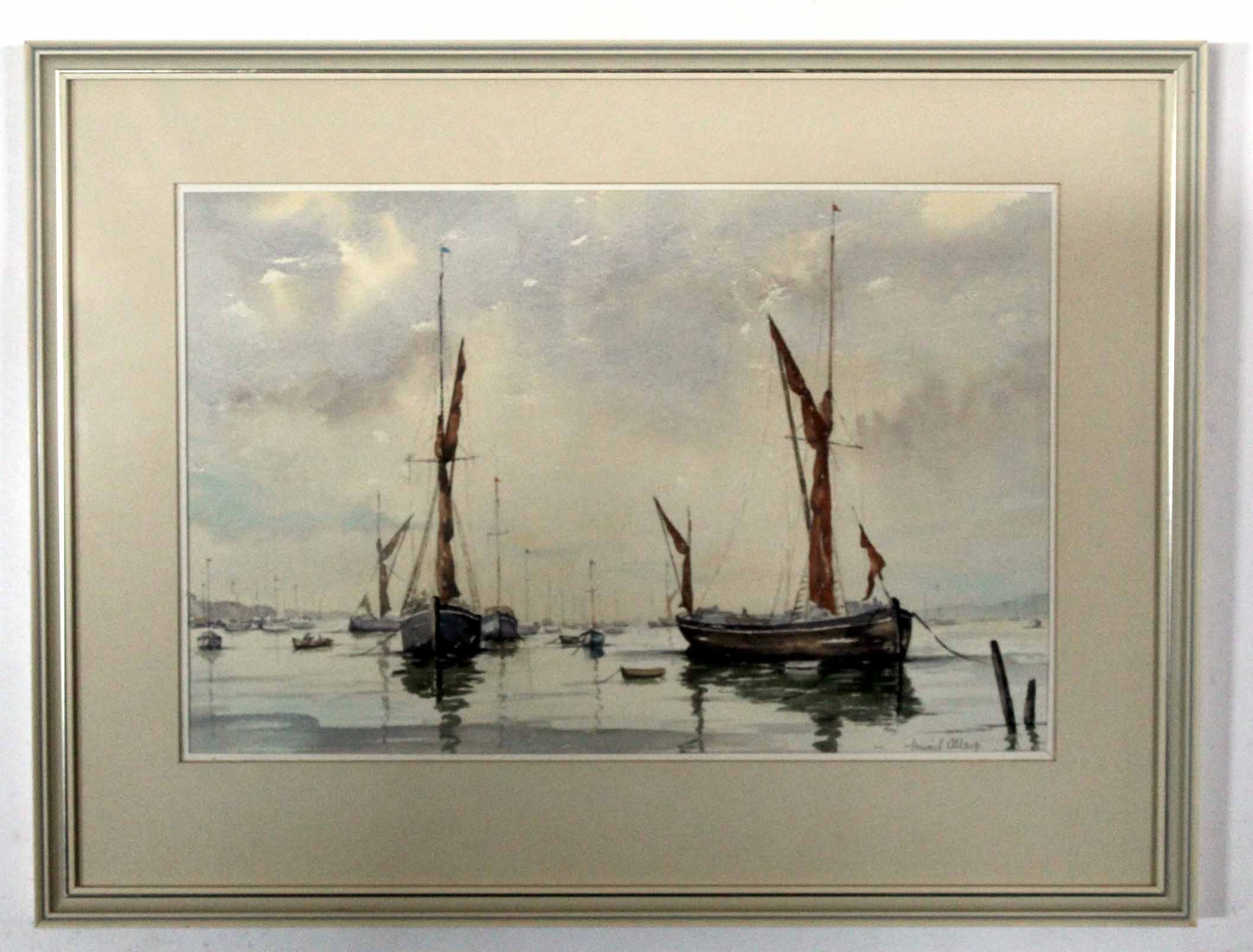 Miriel Allsop, signed two watercolours, "Thames barges at Pin Mill" and "The Nar at Castle Acre", - Image 3 of 3