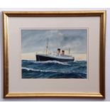Andrew Dibben, signed watercolour, Mauritania, Cunard Line 1938, 22 x 29cm