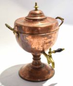 Late 19th century copper tea urn of typical form with brass handles and tap, 36cm high