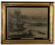 After Turner, engraved by Hunt, group of four coloured aquatints, "Pheasant Shooting", "Duck