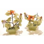 Two Chinese miniature trees with ceramic floral decoration