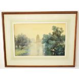 Frederick George Cotman, signed and dated 1902, watercolour, Hemingford Grey Church, 28 x 43cm