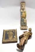 Good quality pine carved religious study of a madonna with hessian overlay and painted detail,