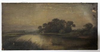 J Salmon, one signed, pair of oils on canvas, River landscapes, 22 x 46cm (a/f) both unframed (2)