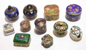 Collection of small cloisonne boxes and covers, some Meiji period and later, (11)