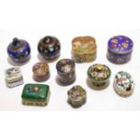 Collection of small cloisonne boxes and covers, some Meiji period and later, (11)