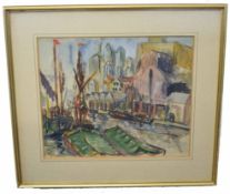 John Sandford Back, signed and dated 54, watercolour, Ipswich Docks, 28 x 34cm