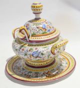 20th century Italian pottery covered two-handled soup tureen and stand, with ladle, 33cm high