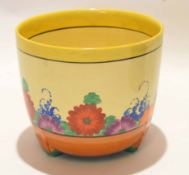 Clarice Cliff Dover shape jardiniere decorated with the Gay Day pattern, Clarice Cliff backstamp and