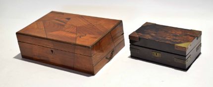 Good quality Coromandel wood box with brass corners and strapping with void interior, together