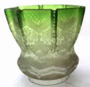 Late 19th century green coloured glass oil lamp shade with a floral design