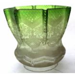 Late 19th century green coloured glass oil lamp shade with a floral design