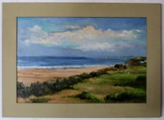 Shirley Carnt, signed oil on board, "17th Tee, Brancaster Golf Club", 49 x 74cm